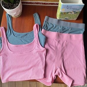 New Capsule Pink Blue Bralette Tank Boyfriend Underwear Set of Two Size Small